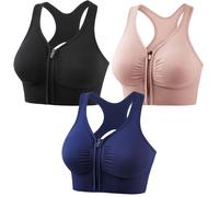 RUNCH 3PCS Sports Bra, Zip Front Yoga Bra, Post Surgery Bra, Running Gym Top Bra, Workout Fitness Activewear Racerback Padded Bras for Women,MixColours4-M