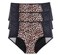 RUNCH Culotte Menstruelle (Pack de 3) Flux Trés abondant, Culotte Femme Taille Haute, Sexy Culotte Incontinence,LeopardPrint-6XL
