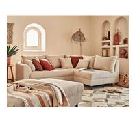 Rune - canapé d'angle droit - 4 places - avec pouf d'appoint - en velours côtelé - Beige