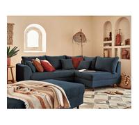 Lisa Design - Canapé d'angle Convertible - Angle Droit - Rune en Velours Côtelé - Canapé Lit - Sofa Bleu Nuit 4 Places - Salon