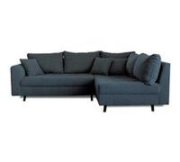 Lisa Design - Canapé d'angle convertible Rune - angle droit 4 places pouf velours côtelé Bleu nuit