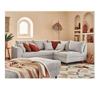 Rune - canapé d'angle droit - 4 places - avec pouf d'appoint - en velours côtelé - Gris clair Gris clair