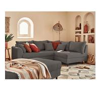 Rune - canapé d'angle droit - 4 places - avec pouf d'appoint - en velours côtelé - Gris foncé Gris foncé