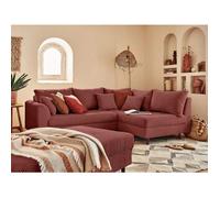 Rune - canapé d'angle droit - 4 places - avec pouf d'appoint - en velours côtelé - Terracotta