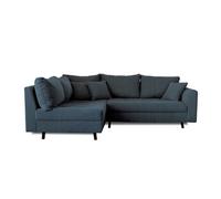 Lisa design Canapé d'angle Rune 4 places angle gauche velours côtelé pouf d'appoint Bleu nuit