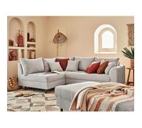 Rune - canapé d'angle gauche - 4 places - avec pouf d'appoint - en velours côtelé - Gris clair