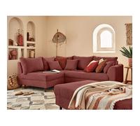 Rune - canapé d'angle gauche - 4 places - avec pouf d'appoint - en velours côtelé - Terracotta