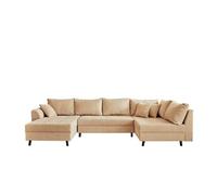 Rune - canapé panoramique d'angle droit - 7 places - avec pouf d'appoint - en velours côtelé - Beige Beige