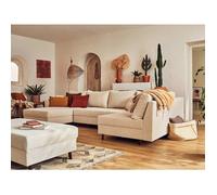 Rune - canapé panoramique d'angle droit - 7 places - avec pouf d'appoint - en velours côtelé - Beige Beige