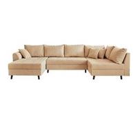 Rune - canapé panoramique d'angle droit - 7 places - avec pouf d'appoint - en velours côtelé - Beige Beige