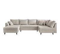 Rune - canapé panoramique d'angle droit - 7 places - avec pouf d'appoint - en velours côtelé - Gris clair