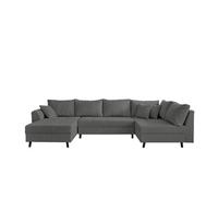 Rune - canapé panoramique d'angle droit - 7 places - avec pouf d'appoint - en velours côtelé - Gris foncé