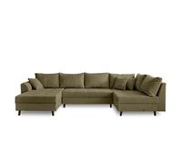 Lisa Design - Canapé d'angle Convertible - Angle Droit - Rune en Velours Côtelé - Canapé Lit - Sofa Vert 7 Places - Salon