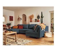 Rune - canapé panoramique d'angle droit - 7 places - en velours côtelé - Bleu nuit
