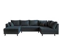 Lisa Design Canapé panoramique d'angle droit Rune 7 places velours côtelé Bleu nuit