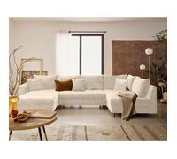 Lisa Design - Rune - canapé panoramique d'angle Droit 7 Places en Velours texturé, Beige