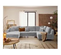 Rune - canapé panoramique d'angle droit 7 places en velours texturé - Gris