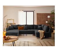 Lisa Design - Rune - canapé panoramique d'angle Droit 7 Places en Velours texturé, Gris Anthracite