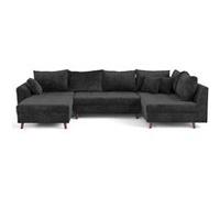 Lisa Design - Rune - canapé panoramique d'angle Droit 7 Places en Velours texturé, Gris Anthracite