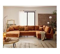 Rune - canapé panoramique d'angle droit 7 places en velours texturé - Rouille