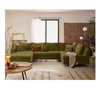 Rune - canapé panoramique d'angle droit 7 places en velours texturé - Vert Olive