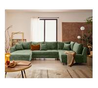 Rune - canapé panoramique d'angle droit 7 places en velours texturé - Vert sauge Vert sauge G