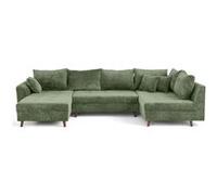 Rune - canapé panoramique d'angle droit 7 places en velours texturé - Vert sauge