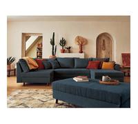Rune - canapé panoramique d'angle gauche - 7 places - avec pouf d'appoint - en velours côtelé - Bleu nuit