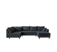 Rune - canapé panoramique d'angle gauche - 7 places - avec pouf d'appoint - en velours côtelé - Bleu nuit