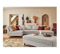 Rune - canapé panoramique d'angle gauche - 7 places - avec pouf d'appoint - en velours côtelé - Gris clair Gris clair