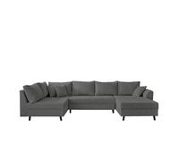 Rune - canapé panoramique d'angle gauche - 7 places - avec pouf d'appoint - en velours côtelé - Gris foncé Gris foncé