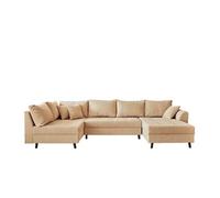 Rune - canapé panoramique d'angle gauche - 7 places - en velours côtelé - Beige