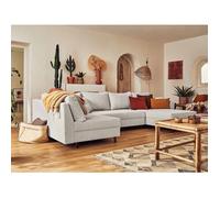 Rune - canapé panoramique d'angle gauche - 7 places - en velours côtelé - Gris clair