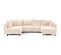 Lisa Design - Rune - canapé panoramique d'angle Gauche 7 Places en Velours texturé, Beige