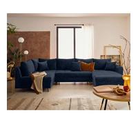 Lisa Design - Rune - canapé panoramique d'angle Gauche 7 Places en Velours texturé, Bleu