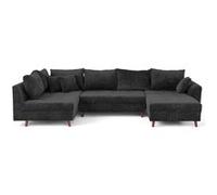 Rune - canapé panoramique d'angle gauche 7 places en velours texturé - Gris Anthracite Gris Anthracite G
