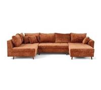 Rune - canapé panoramique d'angle gauche 7 places en velours texturé - Rouille