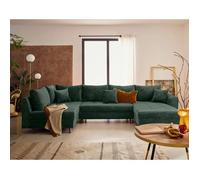 Rune - canapé panoramique d'angle gauche 7 places en velours texturé - Vert Vert G