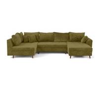 Rune - canapé panoramique d'angle gauche 7 places en velours texturé - Vert Olive