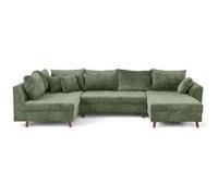 Rune - canapé panoramique d'angle gauche 7 places en velours texturé - Vert sauge