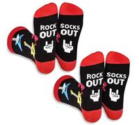 RUNEAY Chaussettes amusantes pour homme - 2 paires de chaussettes créatives avec motifs de guitare et proverbes - Taille EU 37-47 - Rouge - Cadeau pour homme