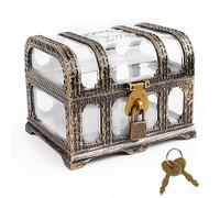 RUNEAY Petit coffre au trésor, vide, pour enfants, jouet au trésor de pirates, en plastique, avec serrure et boutons, vintage, transparent, pour cadeaux de fête
