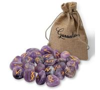 Runes Divinatoires en Améthyste - Set de 25 runes viking avec pochette et Ebook PDF - Outil Spirituel pour Débuter la Lecture des Runes