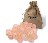 Runes Divinatoires en Quartz rose - Set de 25 runes viking avec pochette et Ebook PDF - Outil Spirituel pour Débuter la Lecture des Runes