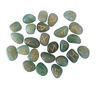 RUNES DIVINATOIRES VIKING, 25 pierres naturelles et une pochette de rangement Garaulion, ancien alphabet futhark. (Aventurine)