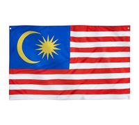 Runesol Drapeau de la Malaisie 91x52cm - 3ft x 5ft, 4 Anneaux, Rayures de la Gloire, Fédération de Malaisie, Anniversaire du Sultan de Negeri Sembilan