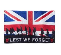 Runesol Drapeau Lest We Forget, 91x52cm, 3ft x 5ft, 4 Anneaux, drapeau du jour du souvenir, drapeau du jour de l'armistice, drapeau du jour du coquelicot, drapeau commémoratif