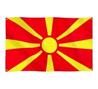 Runesol Drapeau Macédoine du Nord, 91x152cm, 3ft x 5ft, 4 Anneaux, œillet dans chaque coin, République de Macédoine du Nord, Drapeau MKD, Makedonija, Saint Clément d'Ohrid, Intérieur, Extérieur