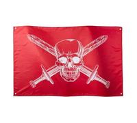 Runesol Drapeau Pirate Rouge, 91x52cm, 3ft x 5ft, Drapeau Pirate, Drapeaux Anniversaire Pirate, Drapeau Tête de Mort, Drapeaux Halloween Effrayant, Gothique, Intérieur, Extérieur, Couleurs vives