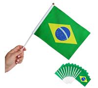 Runesol Paquet de 12 drapeaux à main Brésil, 14 cm x 21 cm, Drapeaux à baguette, Anniversaire Sao Paulo, Mini-drapeaux des Pays, Décoration de Fête